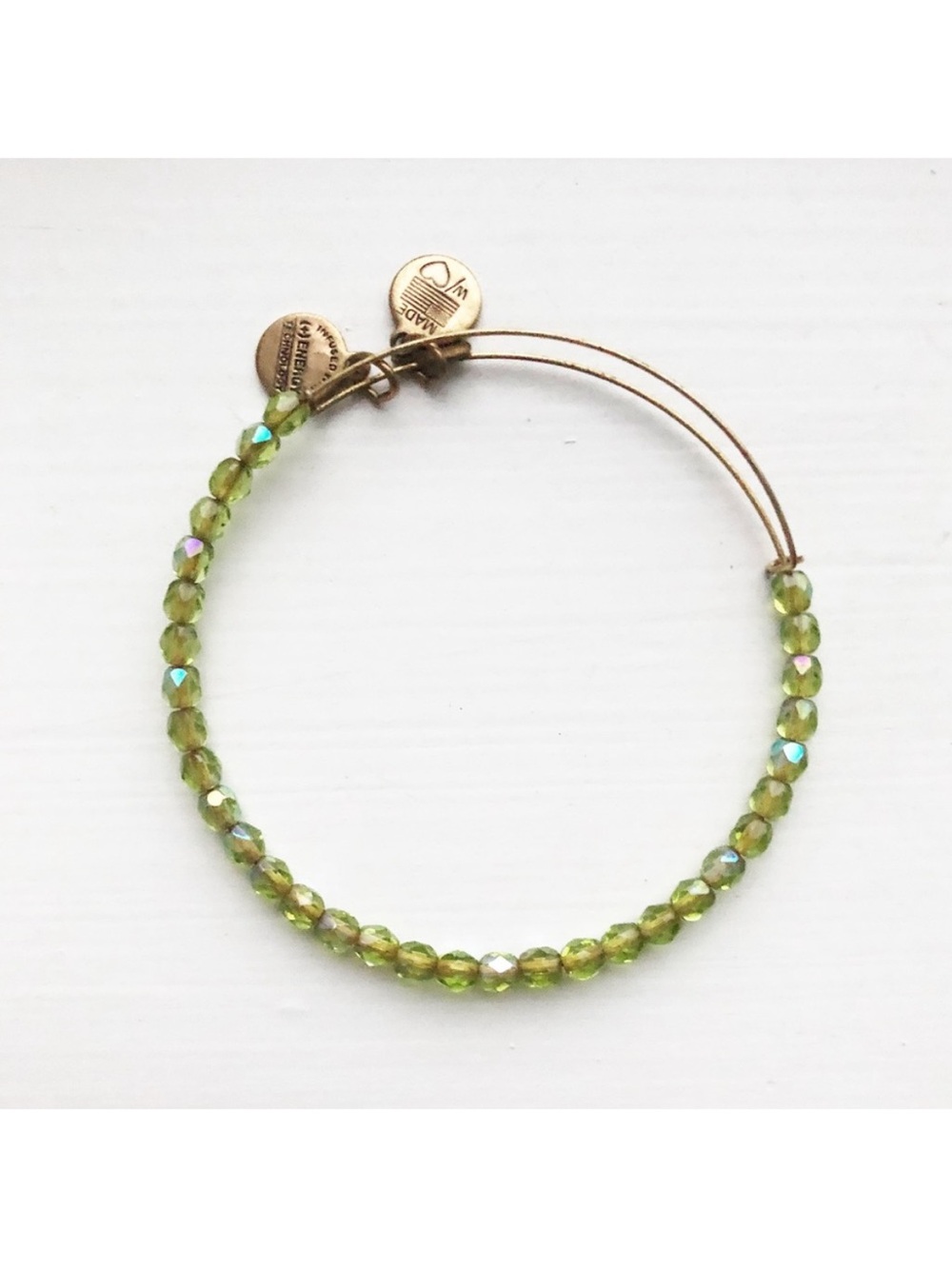 Alex and Ani Gold & Moss Green "Rock Candy" Bead Bracelet